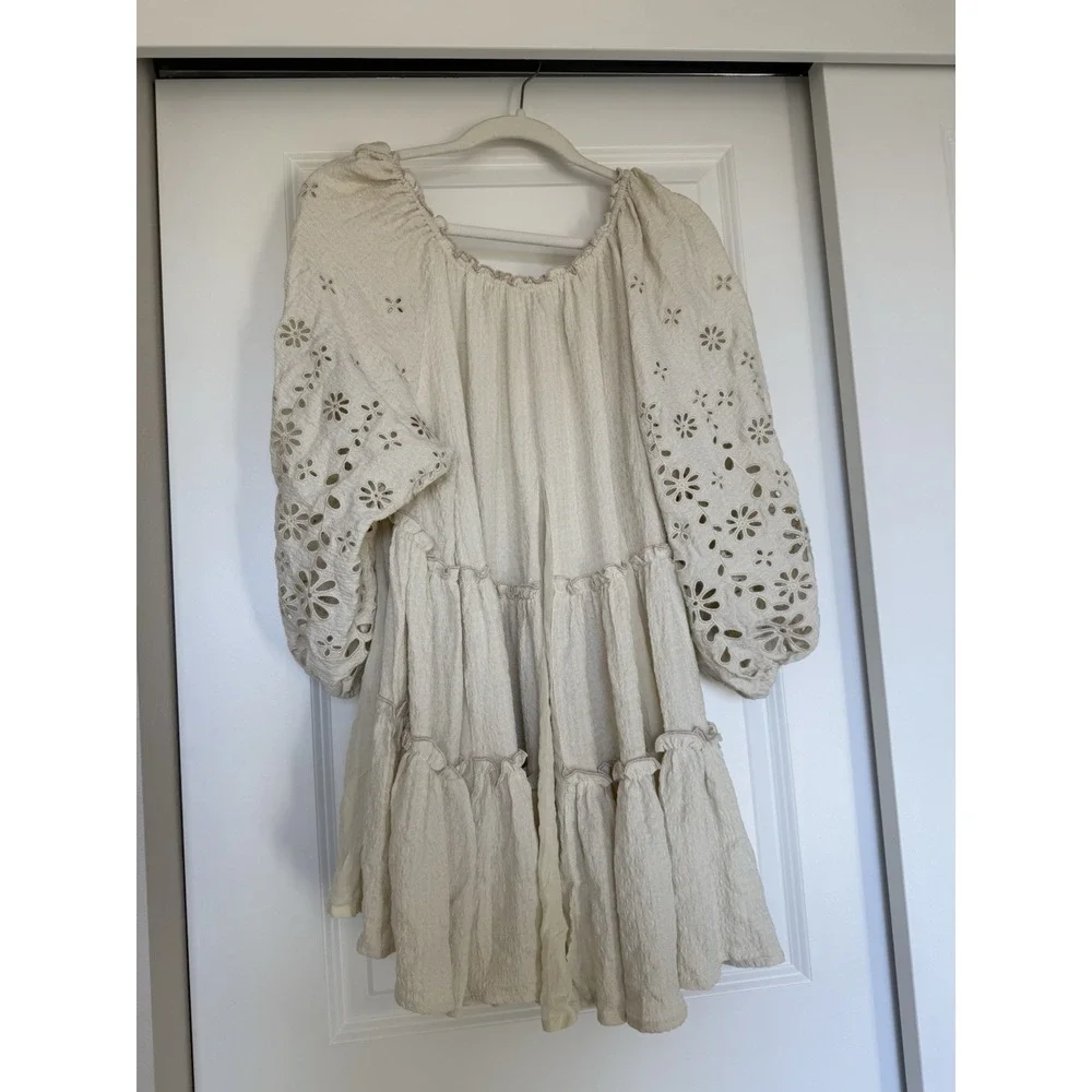 free people celeste cutout flowy mini tunic dress‎ Ivory Size Medium Bohemian